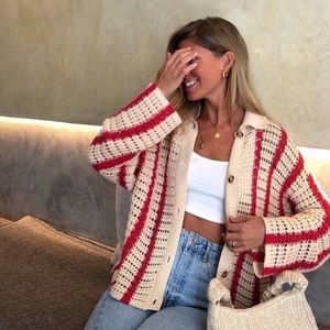 Zara Open Knit Jacket Sweater 
